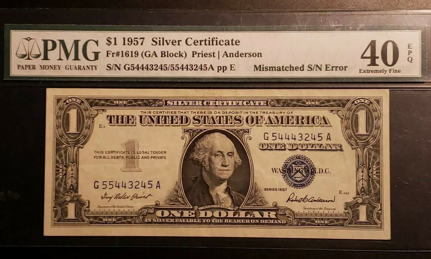 1957 $1 Silver Certificate Mismatch Serial Number Note PMG 40EPQ 1957 $1 Silver Certificate Mismatch Serial Number Note PMG 40EPQ