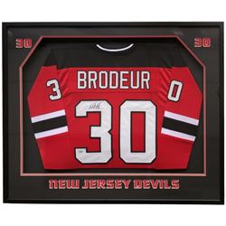 Martin Brodeur Signed New Jersey Devils 34x41 Custom Framed Jersey (Steiner COA)