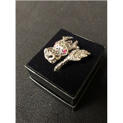 EXQUISITE 2MM RED RUBY EMERALD MARCASITE 925 SILVER DRAGON RING (SIZE 8)
