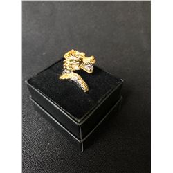 UNHEATED MARQUISE CUT RICH YELLOW CILRINE ON WHITE GOLD & YELLOW DRAGON RING