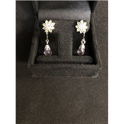 BRILLIANT BRICLETTA 8 X 5MM AMETHYST PERIDOT SKY BLUE TOPAZ EARRINGS