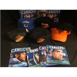 VANCOUVER CANUCKS FAN SOUVENIR LOT (PROGRAMS/ BALL CAPS)