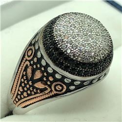 Sterling Silver Onyx Cubic Zirconia 6.85Gms Ring (~Size 10), Suggested Retail Value $200 (Estimated 