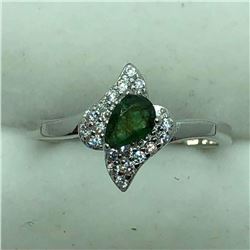 Sterling Silver Emerald & CZ Ring. Retail $140