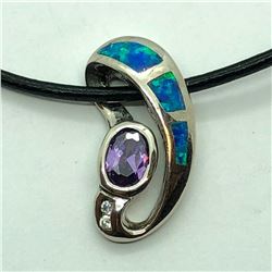 Sterling Silver Amethyst & Opalite Pendant (3.43g) Retail $140