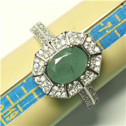 Sterling Silver Emerald & CZ Ring (4.16g) Retail $120