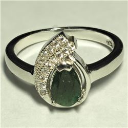 Sterling Silver Emerald & CZ Ring. Retail $140