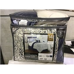 14 Piece Complete King Bed Set (Navy and Cream)