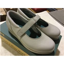 Ladies Bone Calfskin Shoe with Velcro Strap- 7W