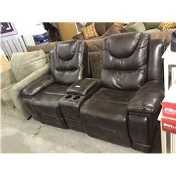 Brown Leather Reclining Love Seat