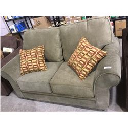 NEW microfiber Smith-Sage Sofa and Love Seat Set w/ Throw Pillows(love seat is shown, sofa is still 
