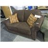 Image 1 : NEW Chocolate Sofa and Love Seat Set w/ Throw Pillows(love seat is shown, sofa is still wrapped in p