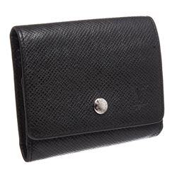 Louis Vuitton Black Taiga Leather Coin Purse Compact Wallet