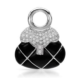 14k White Gold 0.43CTW Onyx and Diamond Pendant, (I1-I2/Black/H-I)