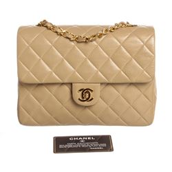 Chanel Vintage Beige Calfskin Leather Square Mini Flap Bag