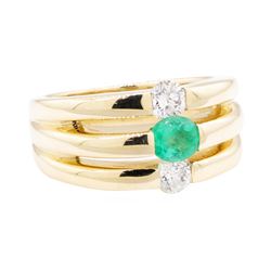 1.20 ctw Emerald And Diamond Ring - 14KT Yellow Gold