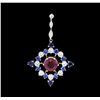 Image 1 : 2.22 ctw Ruby, Sapphire and Diamond Pendant - 14KT White Gold