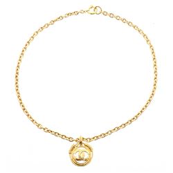 Chanel Gold Chain Link CC Round Drop Pendant Necklace 94P