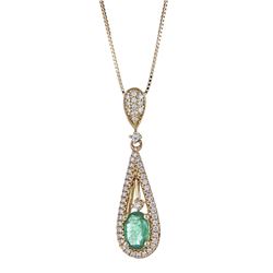 0.36 ctw Emerald and Diamond Pendant - 18KT Yellow Gold