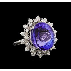 GIA Cert 11.91 ctw Tanzanite and Diamond Ring - 14KT White Gold