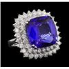 GIA Cert 16.92 ctw Tanzanite and Diamond Ring - 14KT White Gold