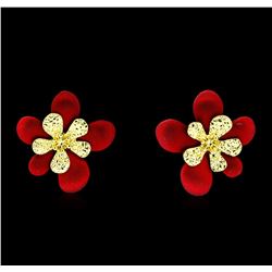 Flower Hand Painted Earrings - Gold Plated