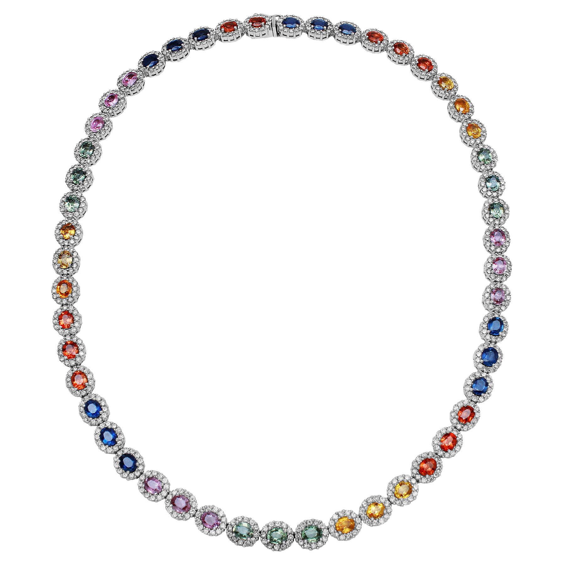 33.92 CTW MultiColor Sapphire & Diamond Necklace 14K White Gold REF