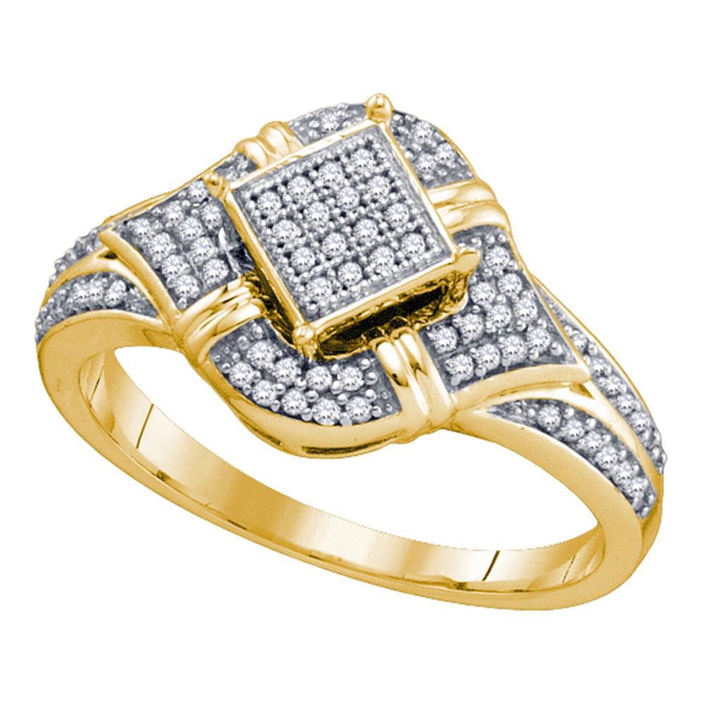 0.25 CTW Diamond Diagonal Square Cluster Ring 10KT Yellow Gold - REF-30X2Y