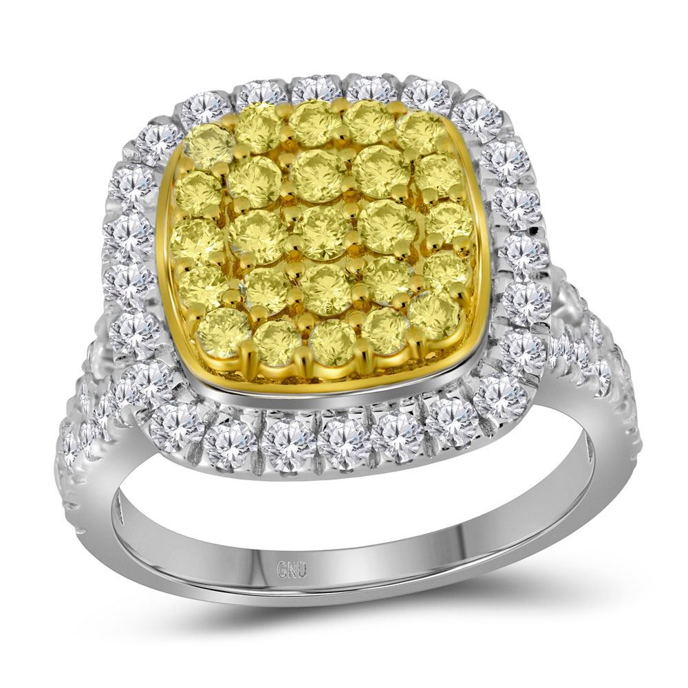 1.75 CTW Natural Yellow Diamond Cluster Ring 14KT White Gold REF142H4M