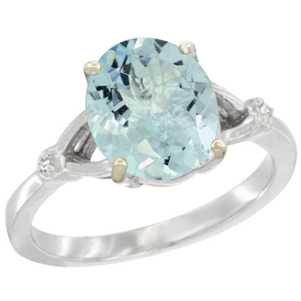 Natural 2.11 ctw Aquamarine & Diamond Engagement Ring 14K White Gold