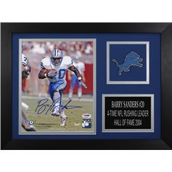 Barry Sanders Signed Lions 14x18.5 Custom Framed Photo Display (PSA COA)