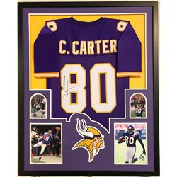 Cris Carter Signed Minnesota Vikings 35x43 Custom Framed Jersey (JSA COA)