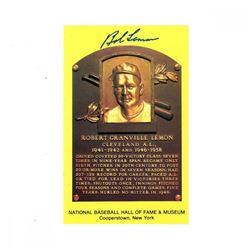 Bob Lemon Signed Gold Hall of Fame Postcard (JSA Hologram)