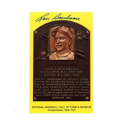 Lou Boudreau Signed Gold Hall of Fame Postcard (JSA Hologram)