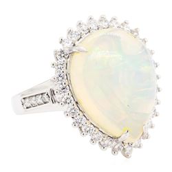 9.12 ctw Opal And Diamond Ring - 14KT White Gold