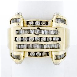 Men's 14K Yellow Gold 1.50 ctw Round & Baguette Diamond  Statement Band Ring