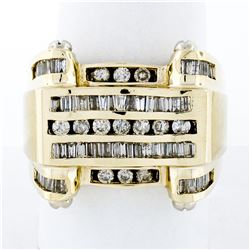 Men's 14K Yellow Gold 1.50 ctw Round & Baguette Diamond  Statement Band Ring