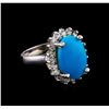 Image 1 : 5.37 ctw Turquoise and Diamond Ring - 14KT White Gold