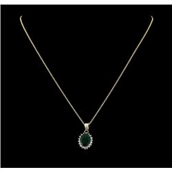 4.02 ctw Emerald and Diamond Pendant With Chain - 14KT Yellow Gold