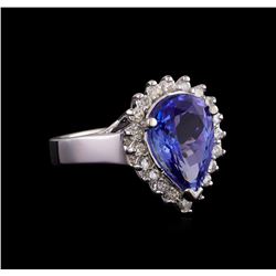 4.46 ctw Tanzanite and Diamond Ring - 14KT White Gold