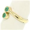 Image 2 : 14k Yellow Gold Round Bezel Set Emerald Two Stone Simple Bypass Ring