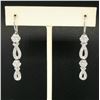Image 1 : 14k White Gold & Diamond Long Dangle EarringsPave Ribbons & Flower Clusters