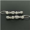 Image 3 : 14k White Gold & Diamond Long Dangle EarringsPave Ribbons & Flower Clusters