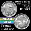 Image 1 : 1946-p BTW Old Commem Half Dollar 50c Grades Choice Unc