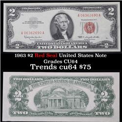 1963 $2 Red Seal United States Note Grades Choice CU