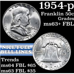 1954-p Franklin Half Dollar 50c Grades Select Unc+ FBL