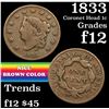 Image 1 : 1833 Coronet Head Large Cent 1c Grades f+