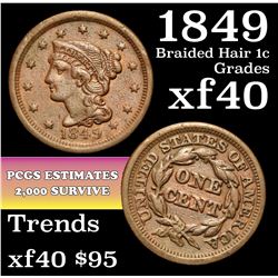 1849 Braided Hair Large Cent 1c Grades xf