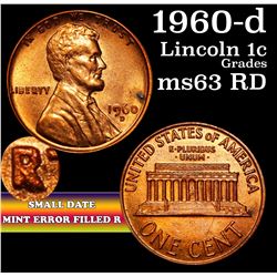 1960-d Small date Mint Error 'Filled R' Lincoln Cent 1c Grades Select Unc RB