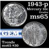 Image 1 : 1943-p Mercury Dime 10c Grades GEM Unc